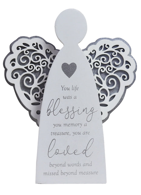 "Your Life Was.." Angel Shaped Plaque 12.5x2.5x16cm