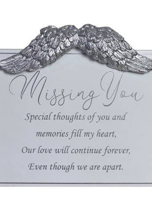 A Sentimental Keepsake"Missing You" MDF Plaque with Angel Wings  15x2.3x14cm