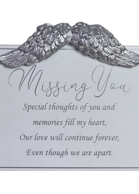 A Sentimental Keepsake"Missing You" MDF Plaque with Angel Wings  15x2.3x14cm