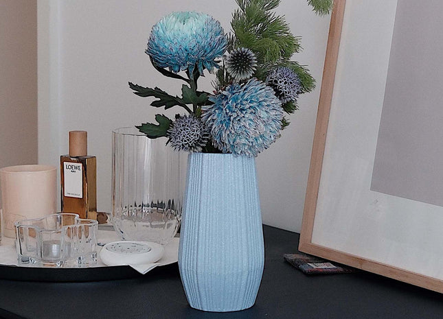 Light Blue Ceramic Bud Vase - Modern Nordic Style Speckled Table Centerpiece