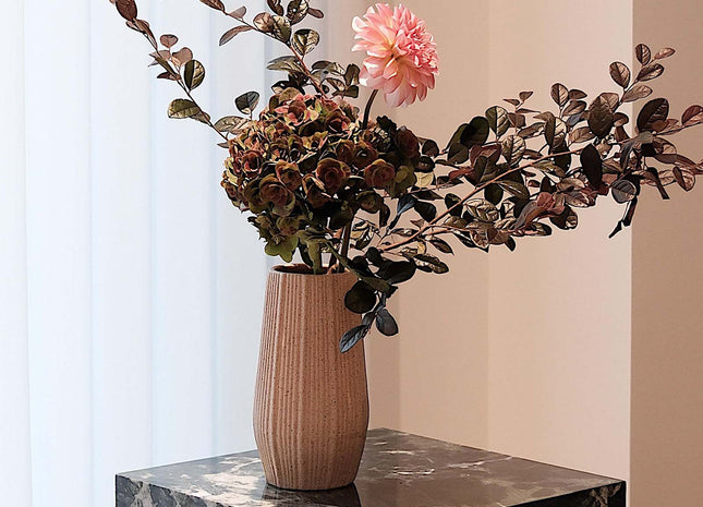 Light Brown Ceramic Bud Vase - Modern Nordic Style Speckled Table Centerpiece