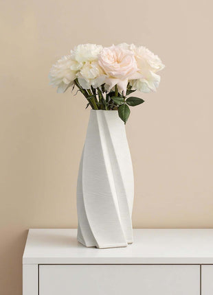 Aesthetic White Flower Vase – Modern Twisted Design Table Centrepiece