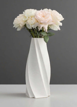 Aesthetic White Flower Vase – Modern Twisted Design Table Centrepiece