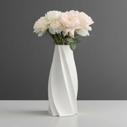 Aesthetic White Flower Vase – Modern Twisted Design Table Centrepiece