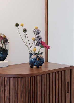 Owl Ceramic Bud Vase - Blue Animal Figure Desk Decor