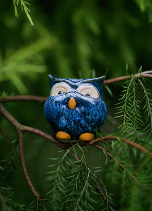 Owl Ceramic Bud Vase - Blue Animal Figure Desk Decor
