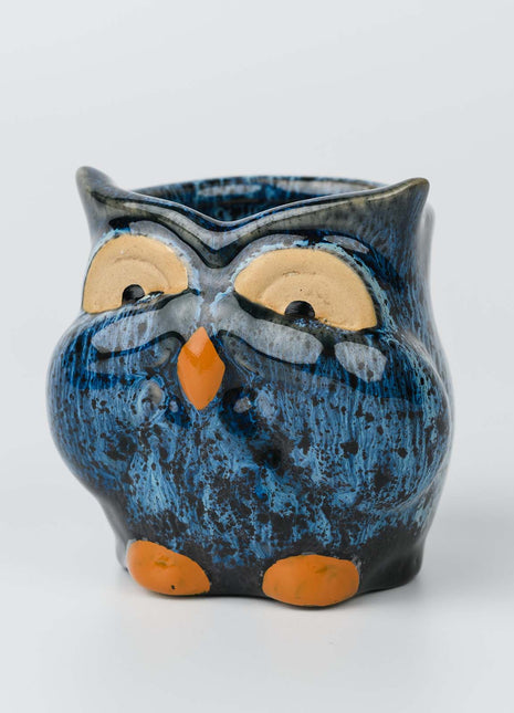 Owl Ceramic Bud Vase - Blue Animal Figure Desk Decor