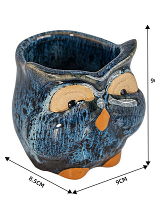 Owl Ceramic Bud Vase - Blue Animal Figure Desk Decor