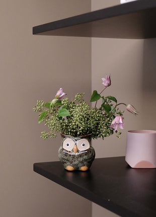 Owl Ceramic Bud Vase - Green Animal Figure Desk Decor
