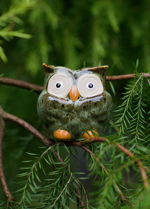 Owl Ceramic Bud Vase - Green Animal Figure Desk Decor