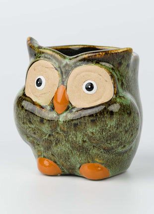 Owl Ceramic Bud Vase - Green Animal Figure Desk Decor