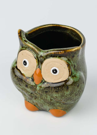 Owl Ceramic Bud Vase - Green Animal Figure Desk Decor