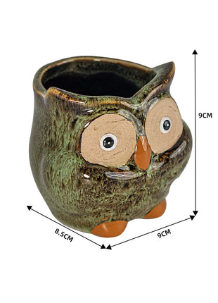 Owl Ceramic Bud Vase - Green Animal Figure Desk Decor