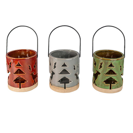 Ceramic Deer Candle Holder Set of 3 – Rustic Christmas Lantern Décor