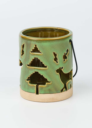 Ceramic Deer Candle Holder Set of 3 – Rustic Christmas Lantern Décor