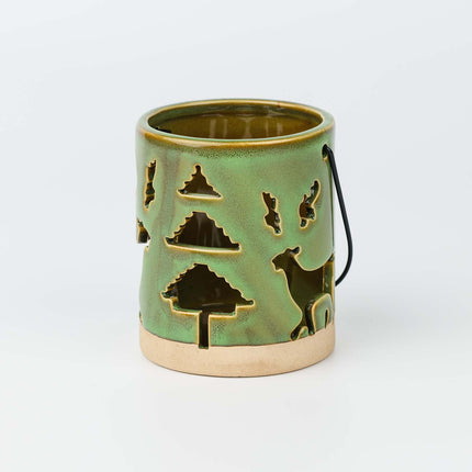Ceramic Deer Candle Holder Set of 3 – Rustic Christmas Lantern Décor