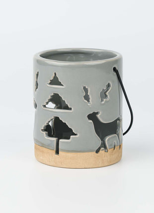 Ceramic Deer Candle Holder Set of 3 – Rustic Christmas Lantern Décor