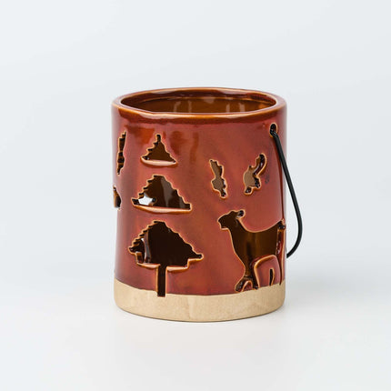 Ceramic Deer Candle Holder Set of 3 – Rustic Christmas Lantern Décor