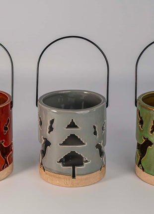 Ceramic Deer Candle Holder Set of 3 – Rustic Christmas Lantern Décor