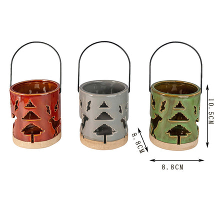 Ceramic Deer Candle Holder Set of 3 – Rustic Christmas Lantern Décor