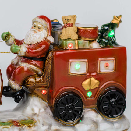 Santa Claus Ceramic Figurine with LED Lights – Festive Christmas Table Decoration