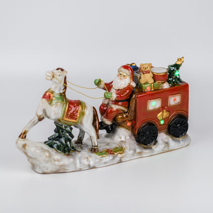 Santa Claus Ceramic Figurine with LED Lights – Festive Christmas Table Decoration