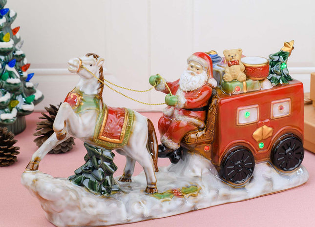 Santa Claus Ceramic Figurine with LED Lights – Festive Christmas Table Decoration