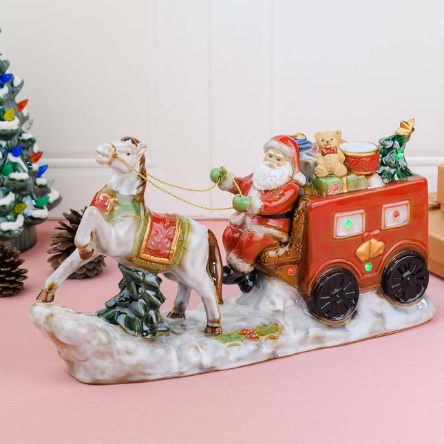 Santa Claus Ceramic Figurine with LED Lights – Festive Christmas Table Decoration