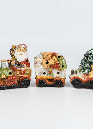 Christmas Santa Claus Train Figurine with LED Lights - SET