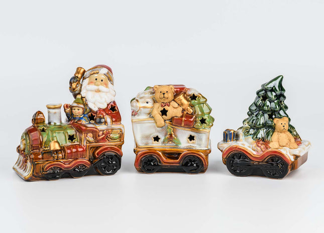 Christmas Santa Claus Train Figurine with LED Lights - SET