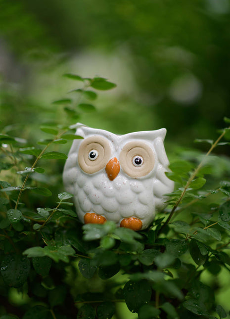 Owl Ceramic Bud Vase - Blue Animal Figure Desk Decor