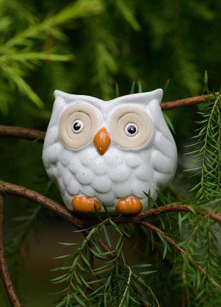 Owl Ceramic Bud Vase - Blue Animal Figure Desk Decor