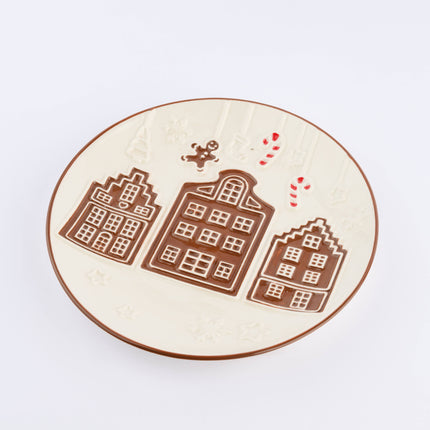Ceramic Christmas Gingerbread House Round Plate 21cm