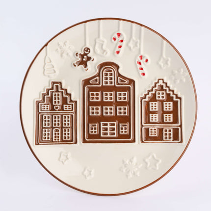 Ceramic Christmas Gingerbread House Round Plate 21cm