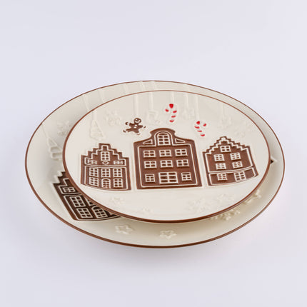 Ceramic Christmas Gingerbread House Round Plate 21cm