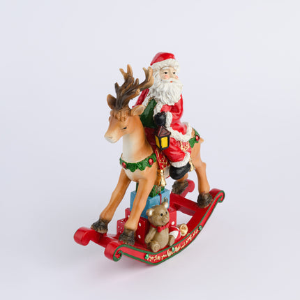 POLYRESIN SANTA ON DEER WITH LED LIGHT