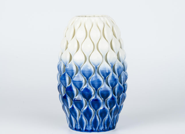 TWO-TONE WHITE-BLUE SHINY GLAZED CERAMIC VASE