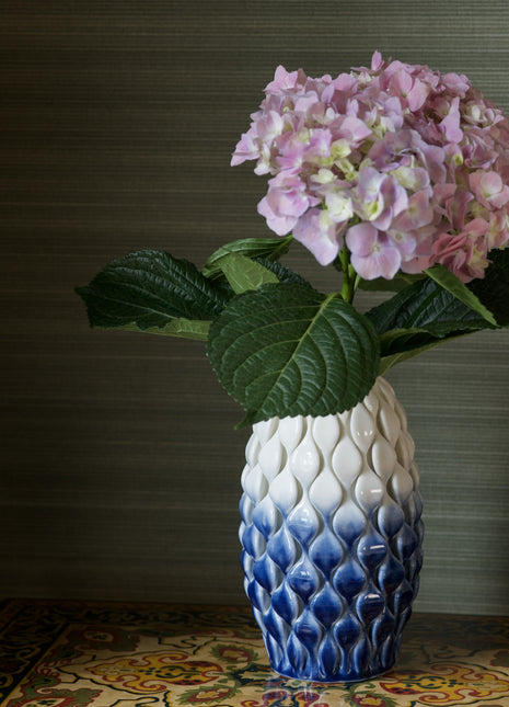 TWO-TONE WHITE-BLUE SHINY GLAZED VASE