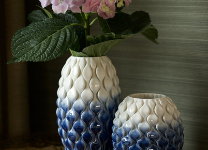 TWO-TONE WHITE-BLUE SHINY GLAZED CERAMIC VASE