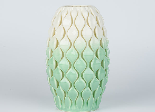 TWO-TONE WHITE-GREEN SHINY GLAZED CERAMIC VASE