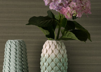 TWO-TONE WHITE-GREEN SHINY GLAZED CERAMIC VASE