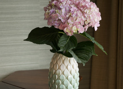 TWO-TONE WHITE-GREEN SHINY GLAZED CERAMIC VASE