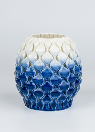 TWO-TONE WHITE-BLUE SHINY GLAZED SHORT VASE