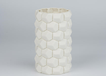 MATTE  WHITE HONEYCOMB CERAMIC FLOWER VASE