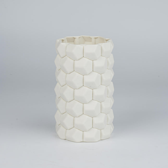 MATTE  WHITE HONEYCOMB CERAMIC FLOWER VASE