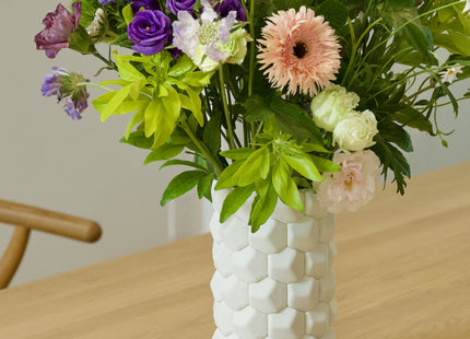 MATTE  WHITE HONEYCOMB CERAMIC FLOWER VASE