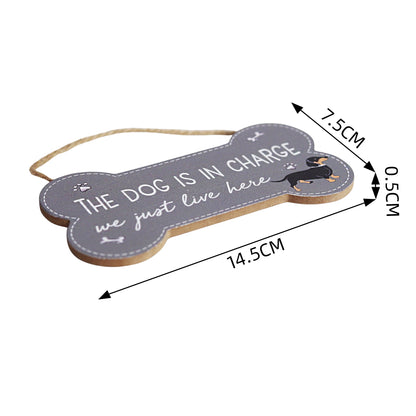 JX118 | The Dog Is in Charge Wood Decor | Bone-Shaped Hanging Plaque | Dachshund Design