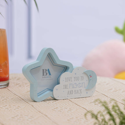 Wooden Baby Photo Frame, Cloud Shaped Picture Frame, with Moon, and Star Decorations - Cute Home Decor