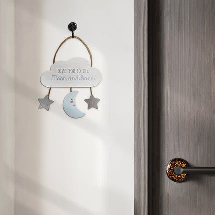 Wooden Cloud Hanging Decor Room Decor with Star and Moon Accents - Love You to the Moon and Back