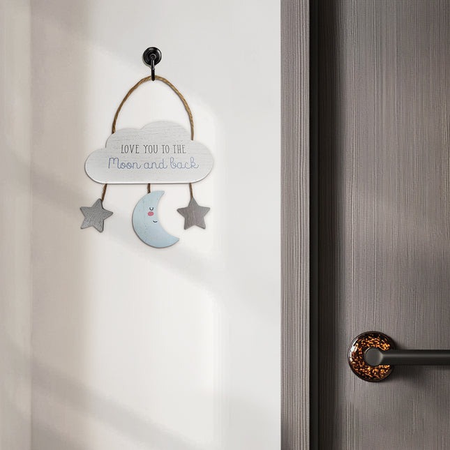 Wooden Cloud Hanging Decor Room Decor with Star and Moon Accents - Love You to the Moon and Back